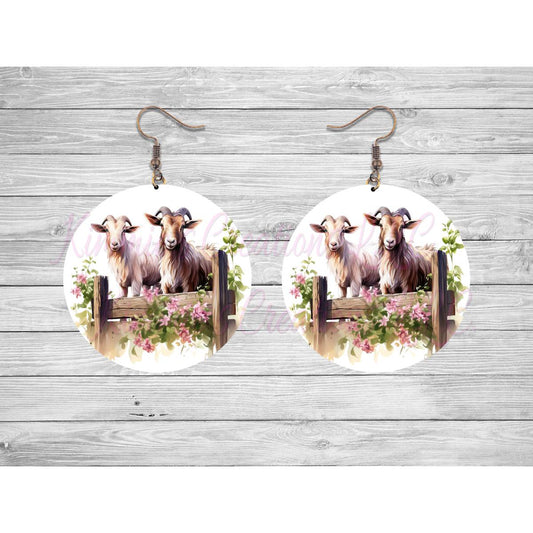 Goats on a Fence Round Earrings - 04 - jewelry