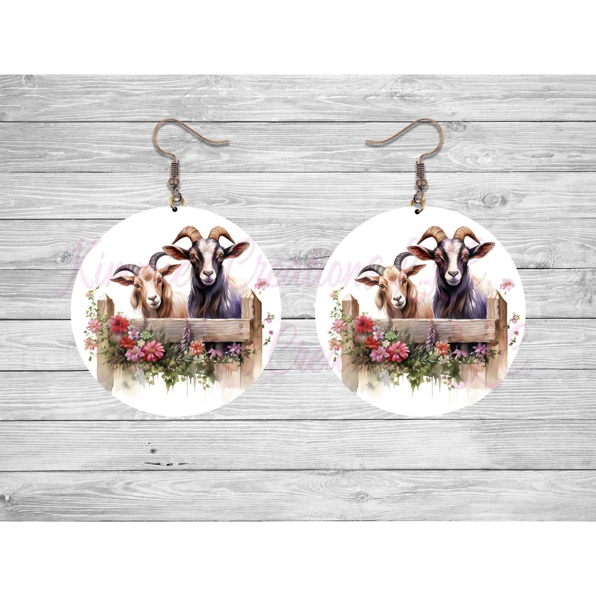 Goats on a Fence Round Earrings - 05 - jewelry