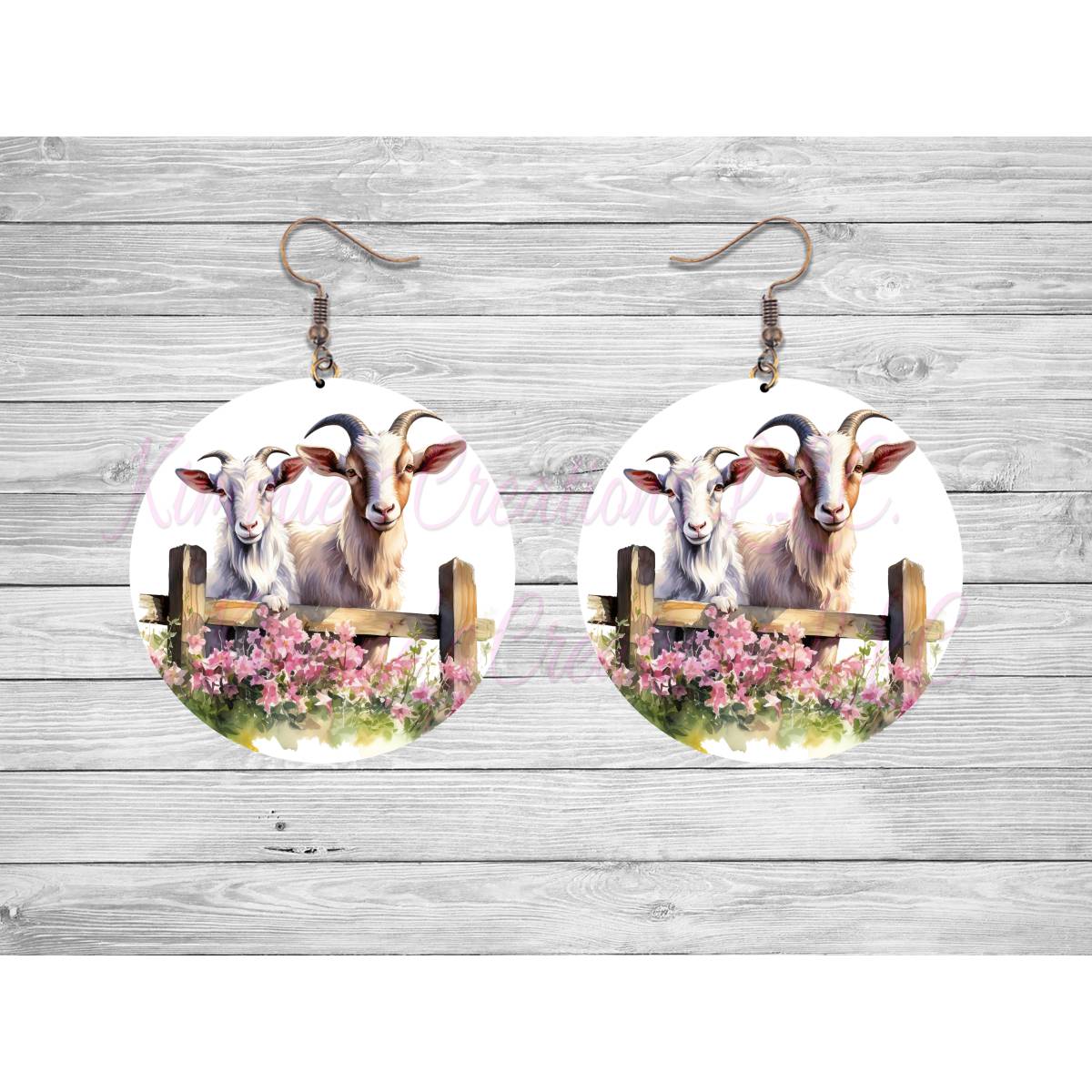 Goats on a Fence Round Earrings - 06 - jewelry