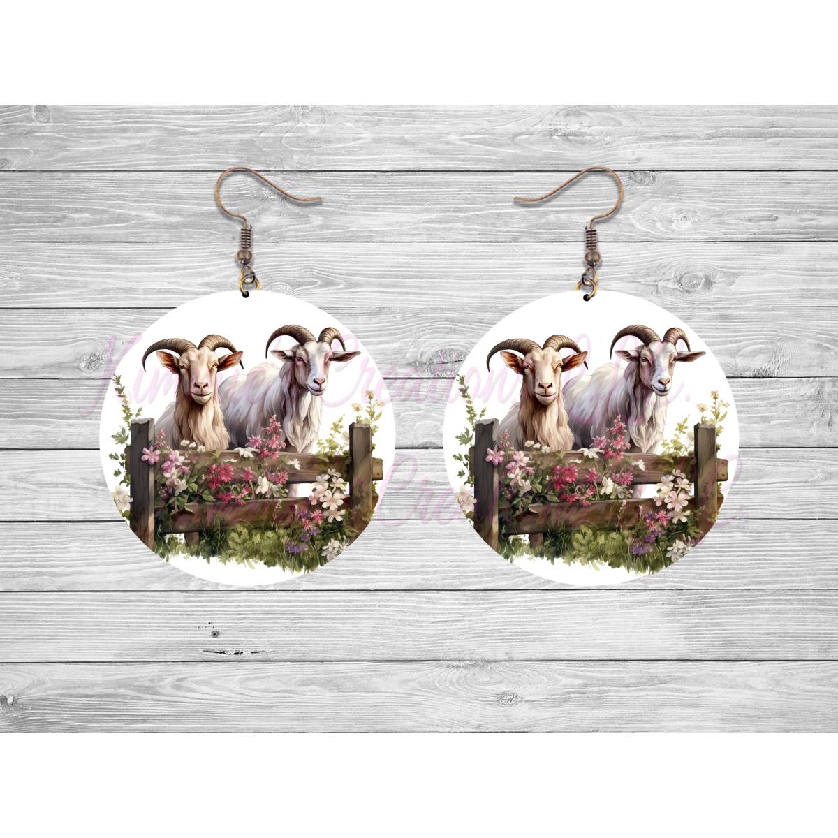 Goats on a Fence Round Earrings - 07 - jewelry