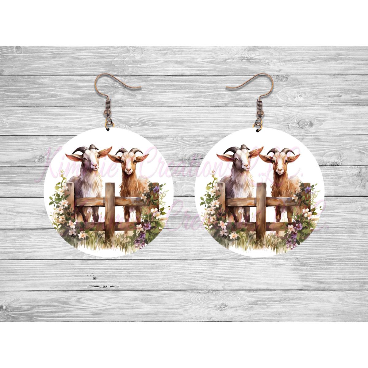 Goats on a Fence Round Earrings - 08 - jewelry