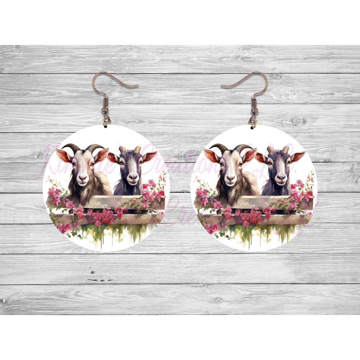 Goats on a Fence Round Earrings - 09 - jewelry