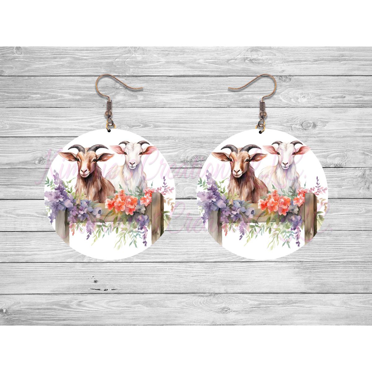 Goats on a Fence Round Earrings - 10 - jewelry