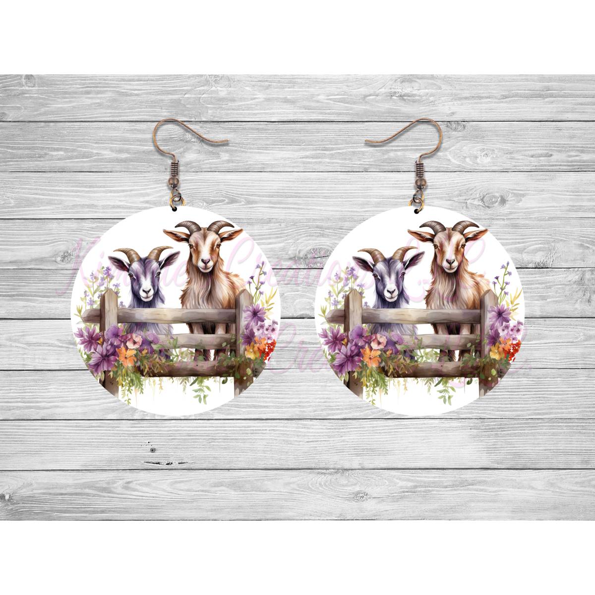 Goats on a Fence Round Earrings - 11 - jewelry