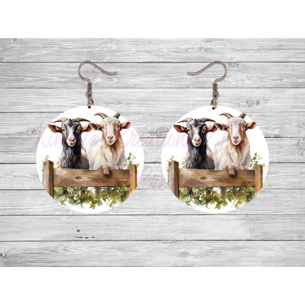 Goats on a Fence Round Earrings - 13 - jewelry