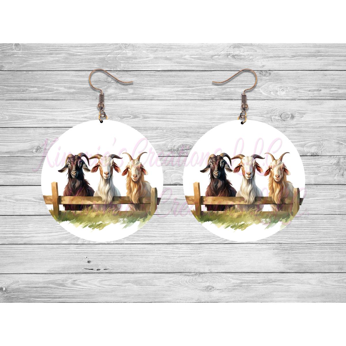 Goats on a Fence Round Earrings - 14 - jewelry