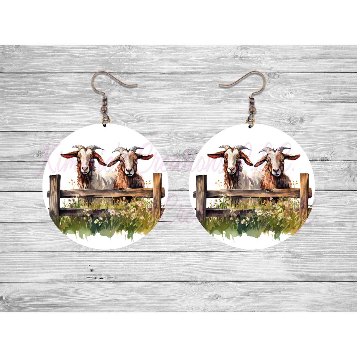 Goats on a Fence Round Earrings - 15 - jewelry