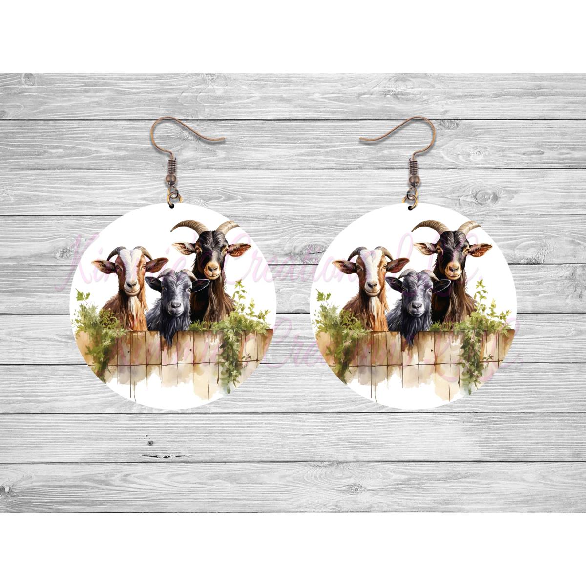 Goats on a Fence Round Earrings - 16 - jewelry