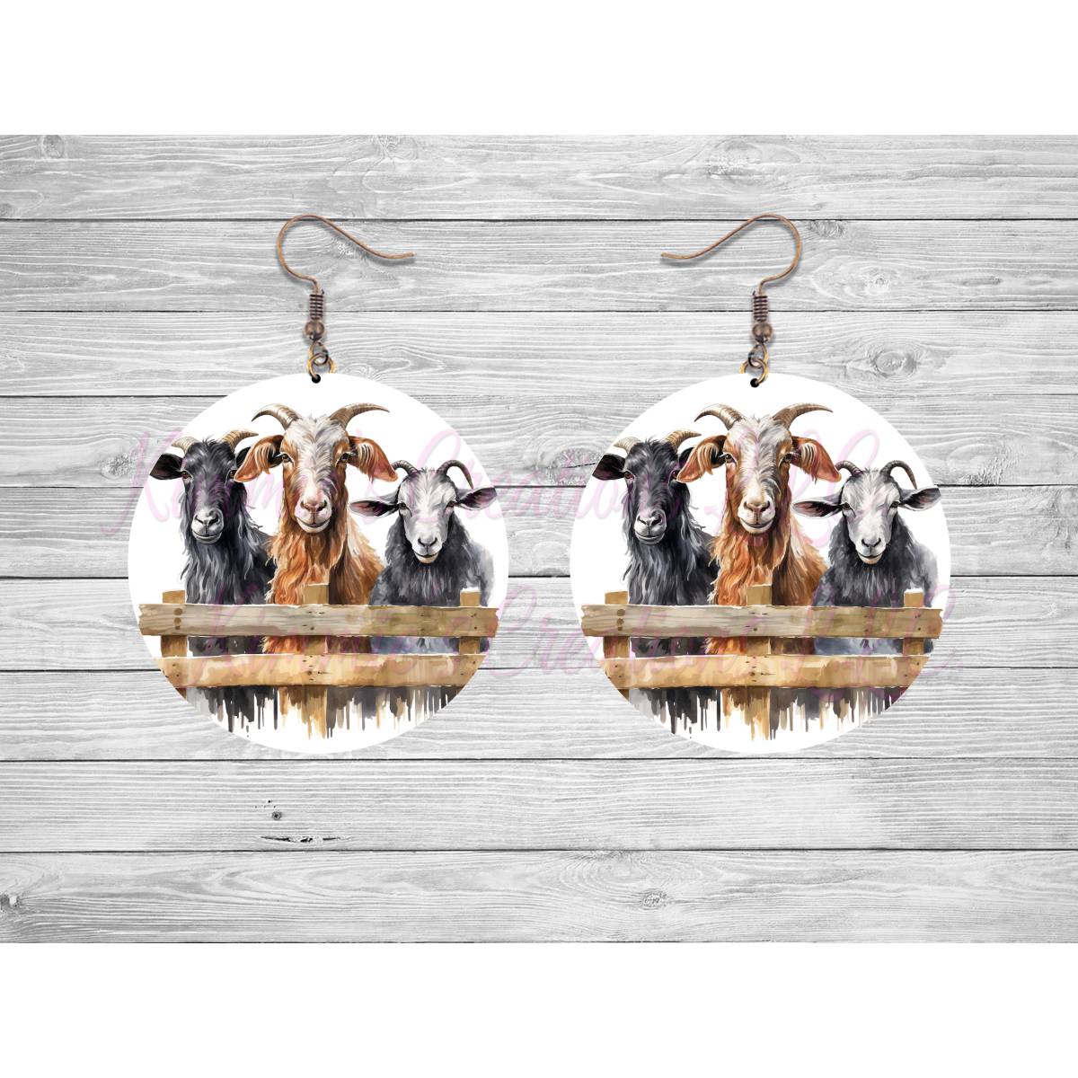 Goats on a Fence Round Earrings - 17 - jewelry