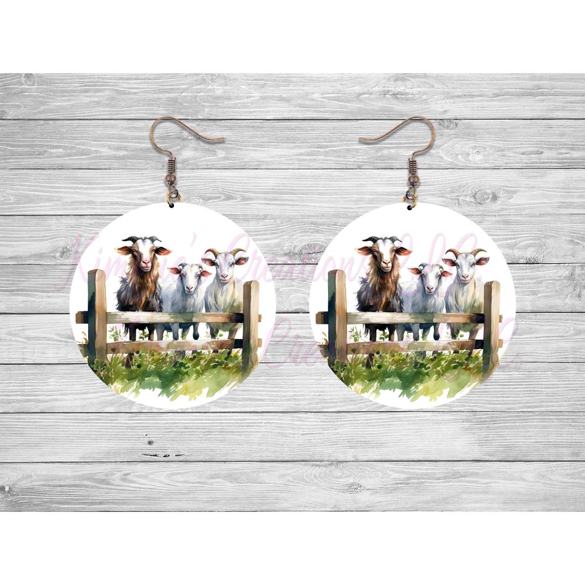 Goats on a Fence Round Earrings - 18 - jewelry