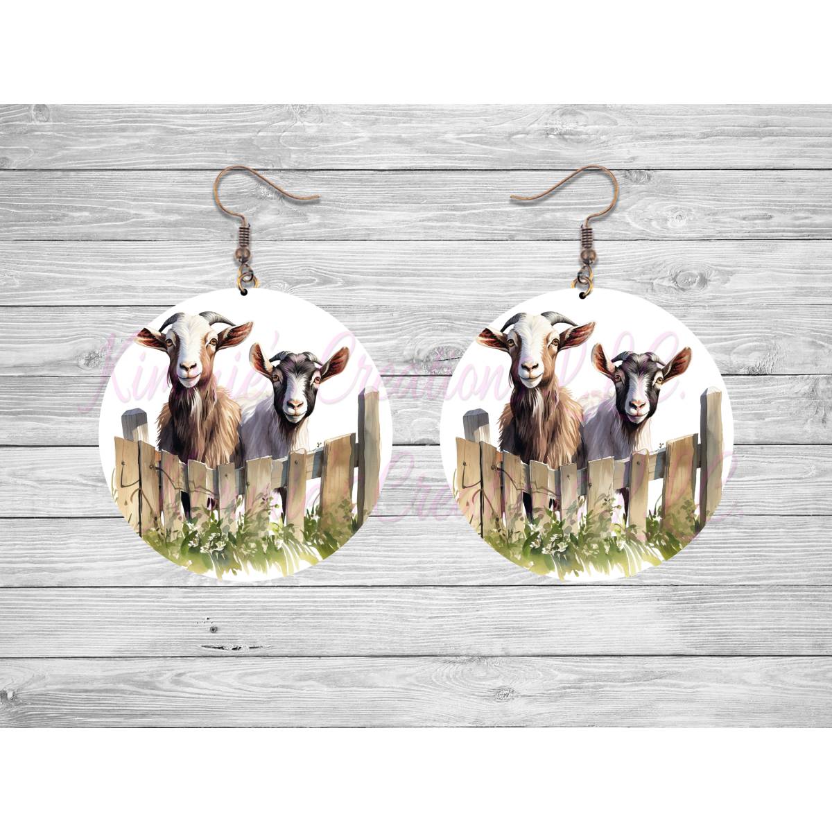 Goats on a Fence Round Earrings - 19 - jewelry