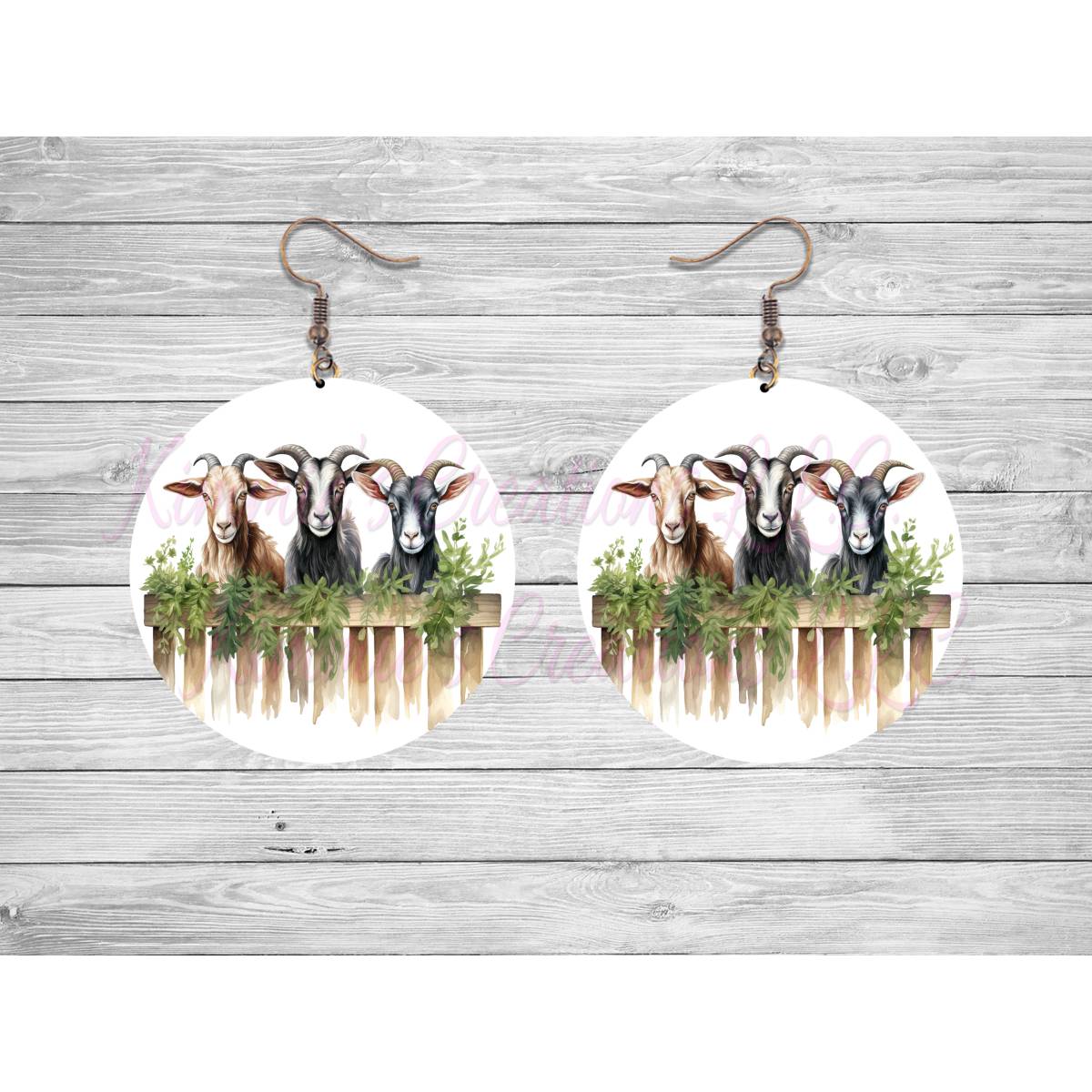 Goats on a Fence Round Earrings - 20 - jewelry
