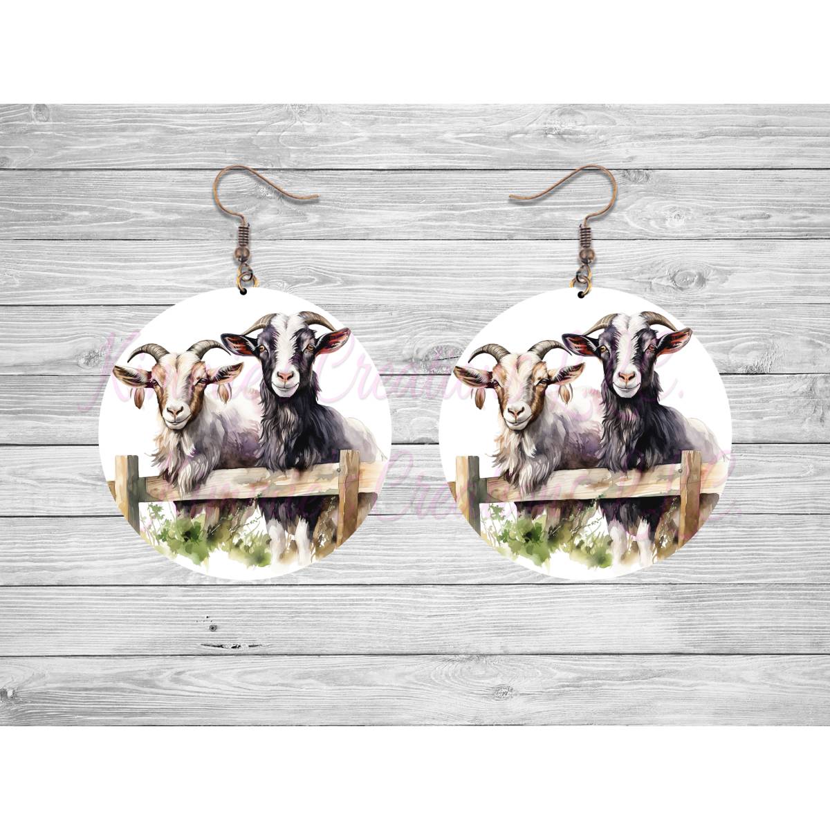 Goats on a Fence Round Earrings - 21 - jewelry