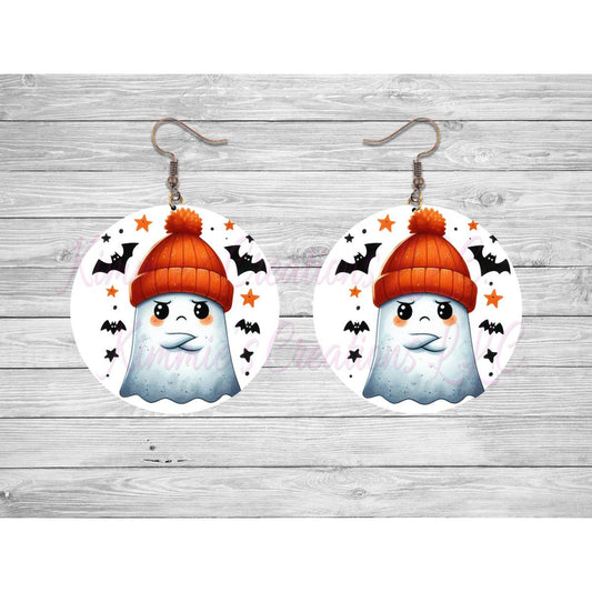 Funny Halloween Ghosts Round Earrings - 02 - jewelry