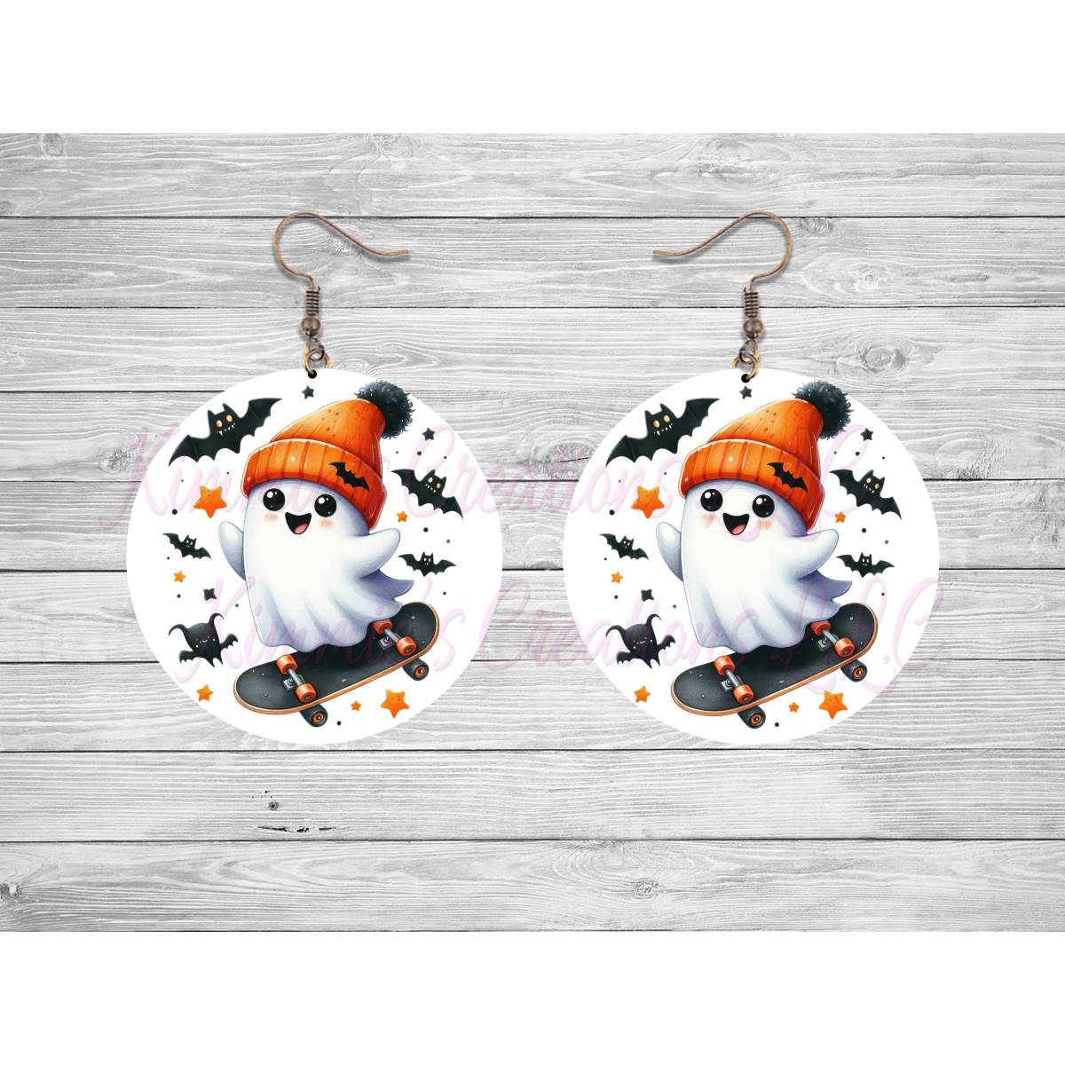 Funny Halloween Ghosts Round Earrings - Kimmie's Creations L.L.C.