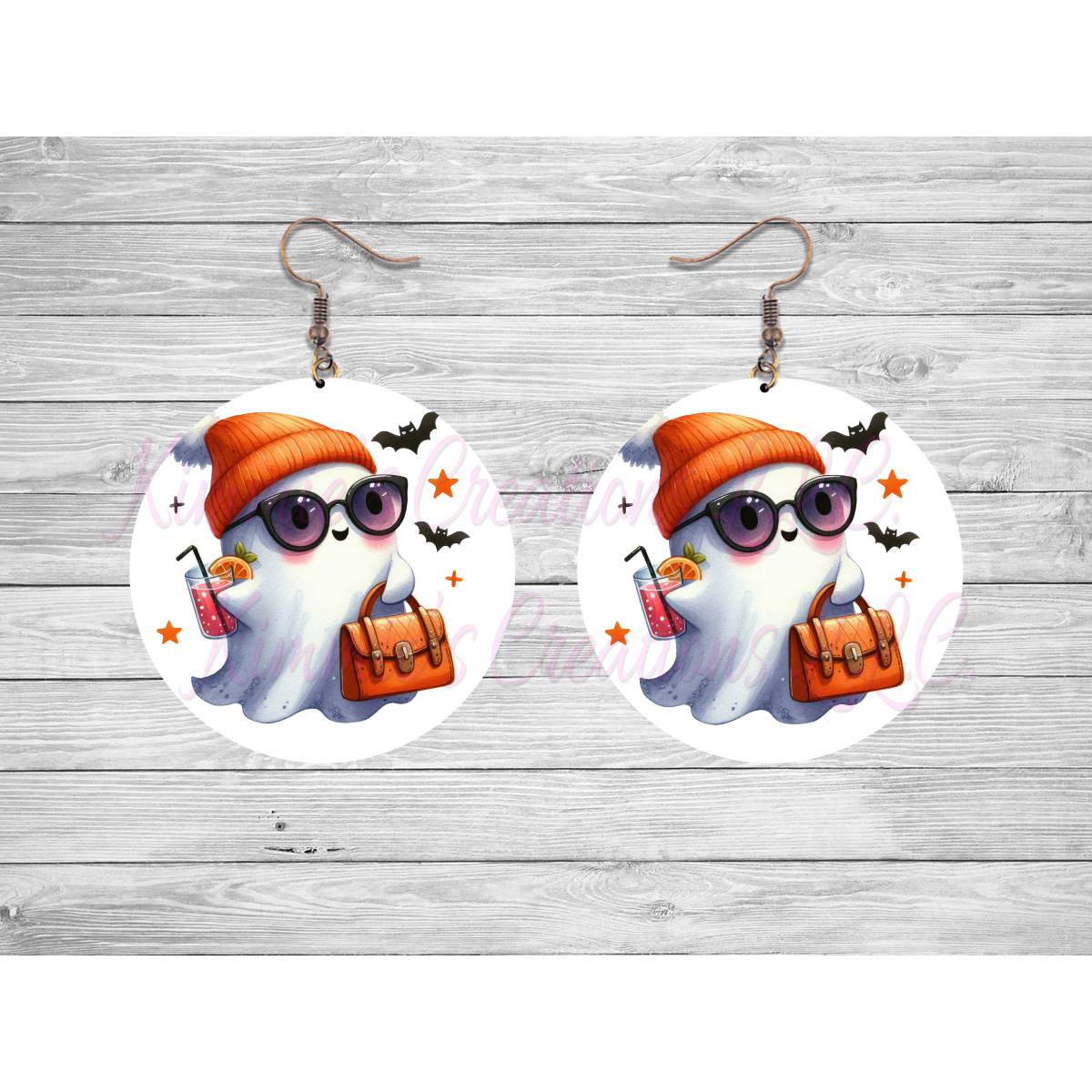 Funny Halloween Ghosts Round Earrings - Kimmie's Creations L.L.C.