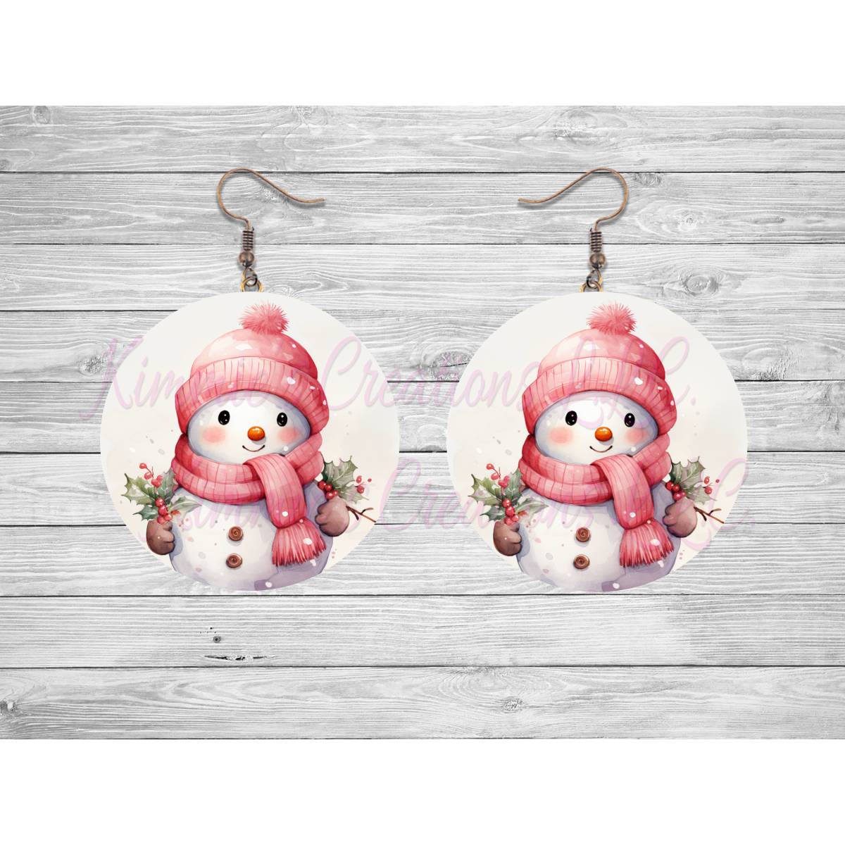 Snowman in Festive Red Round Earrings - Kimmie's Creations L.L.C.