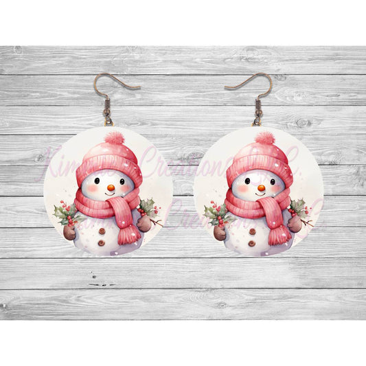 Snowman in Festive Red Round Earrings - 02 - jewelry