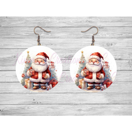 Santa with Gifts Round Earrings - 02 - jewelry