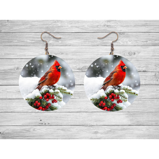 Winter Cardinal Round Earrings - 02 - jewelry
