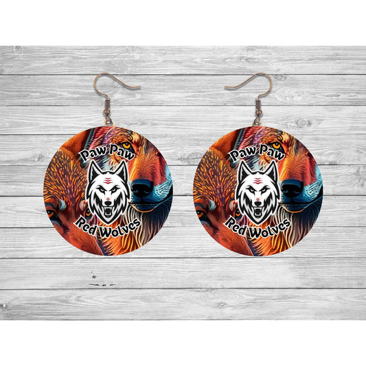 Paw Red Wolves Round Earrings - jewelry