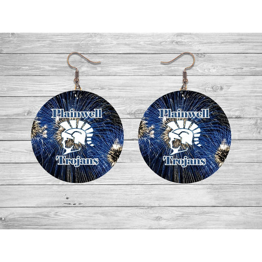 Plainwell Trojans Round Earrings - jewelry