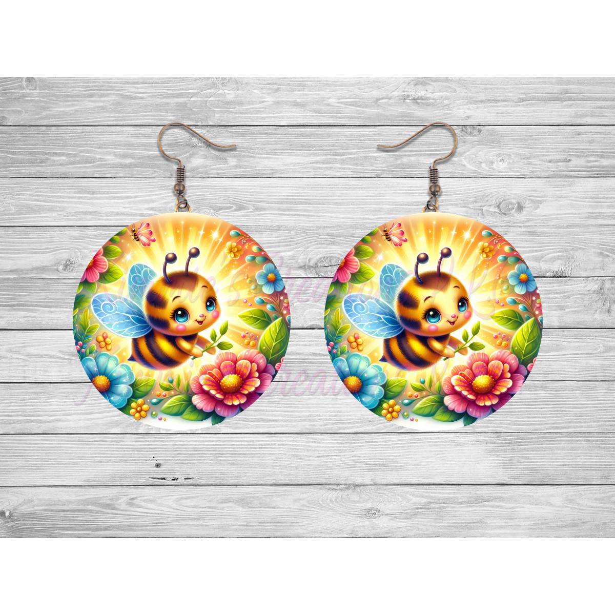 Cute Honeybee Round Earrings - 21 - jewelry