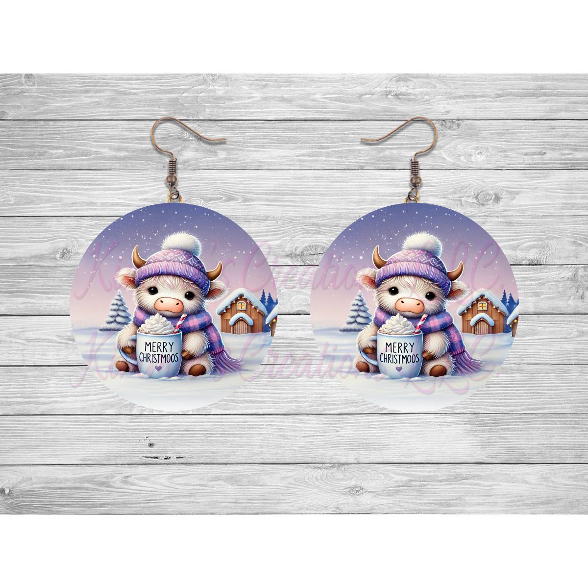 Merry Christmoos Highland Cow Round Earrings - Kimmie's Creations L.L.C.