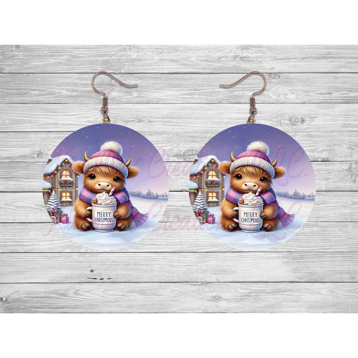 Merry Christmoos Highland Cow Round Earrings - Kimmie's Creations L.L.C.