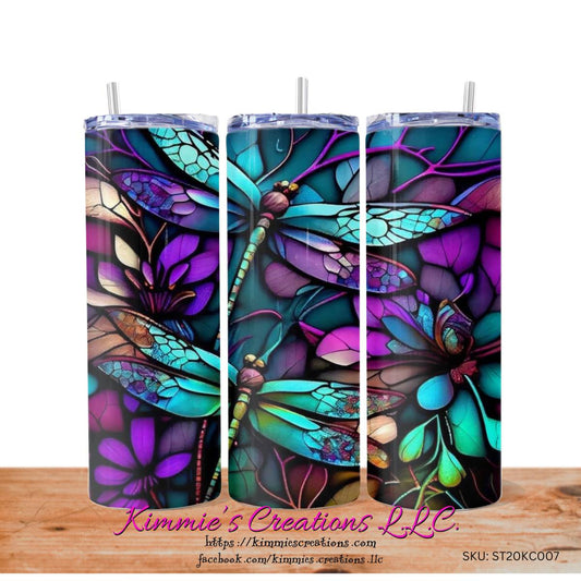 Colorful Dragonflies on a Skinny Tumbler - skinny tumbler