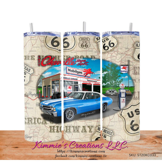 1971 Chevelle at a Mobilgas Skinny Tumbler - skinny tumbler