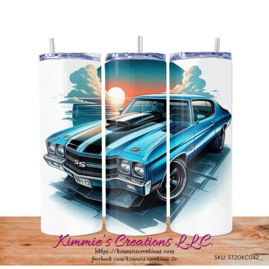Blue SS Classic Car Skinny Tumbler - skinny tumbler
