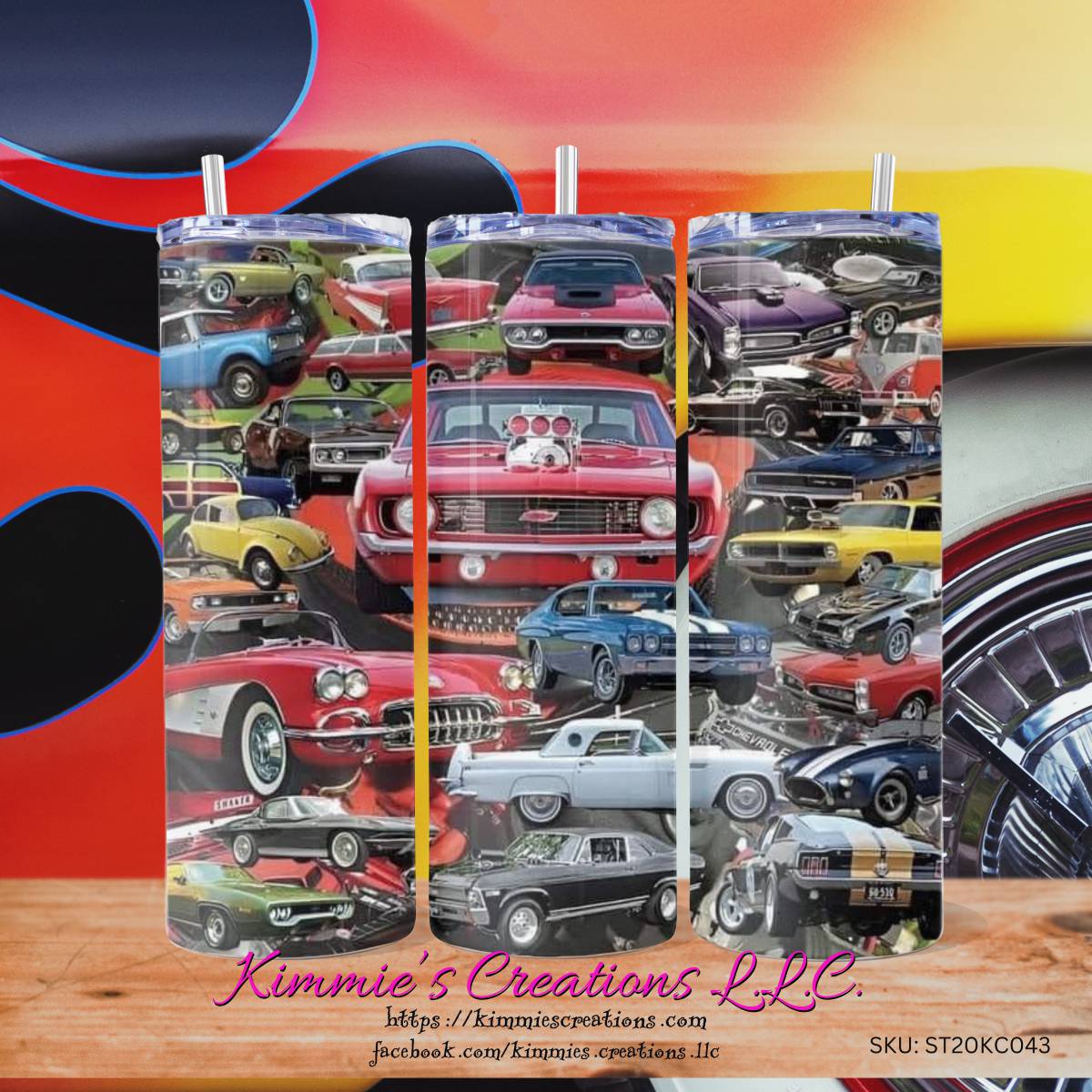 Classic Cars Collage on a Skinny Tumbler - Kimmie's Creations L.L.C.