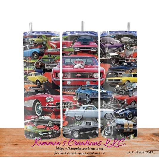 Classic Cars Collage on a Skinny Tumbler - skinny tumbler
