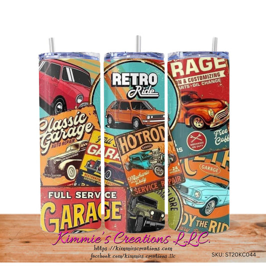 Classic Garage Signs on a Skinny Tumbler with 2 design choices - skinny tumbler