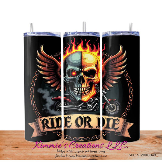 Biker Skull: Ride or Die Skinny Tumbler - skinny tumbler