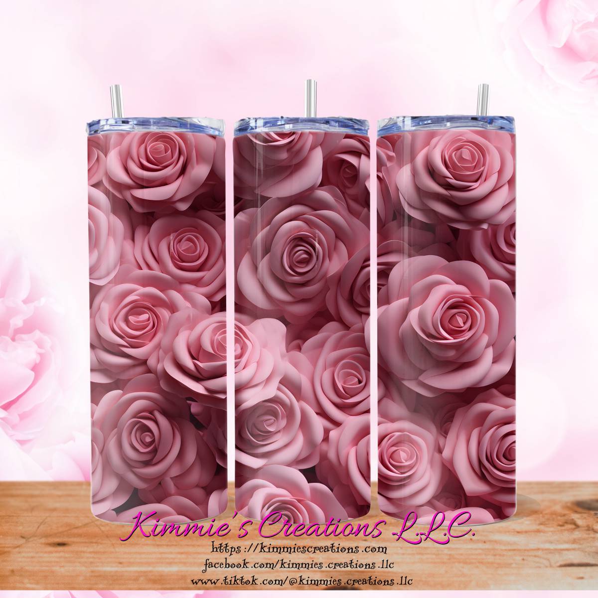 Pink Roses on a Skinny Tumbler - Kimmie's Creations L.L.C.