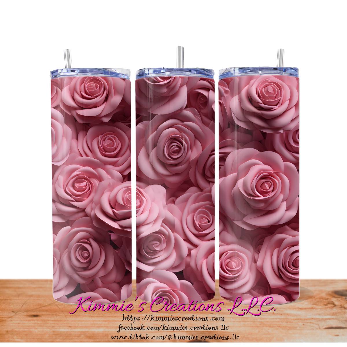 Pink Roses on a Skinny Tumbler - Kimmie's Creations L.L.C.