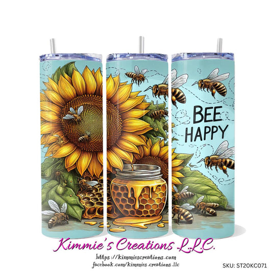 Bee Happy with Sunflowers & Honey Skinny Tumbler - skinny tumbler