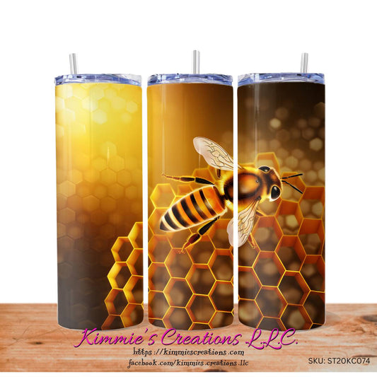 3D Bee over Honeycomb skinny tumbler