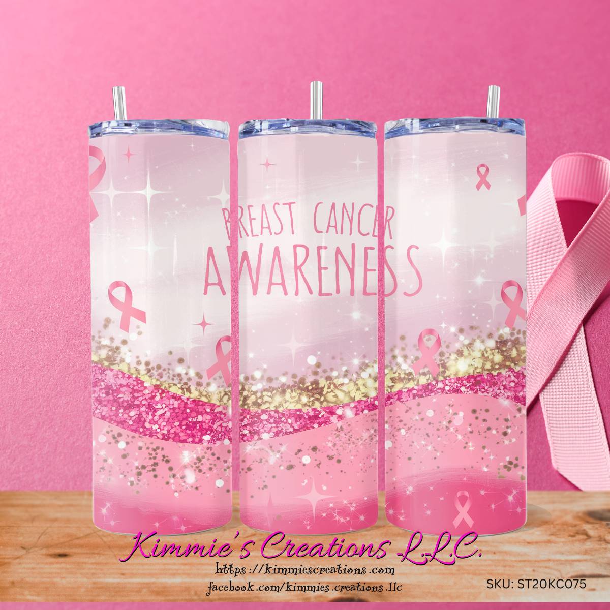 Breast Cancer Awareness skinny tumbler - Kimmie's Creations L.L.C.