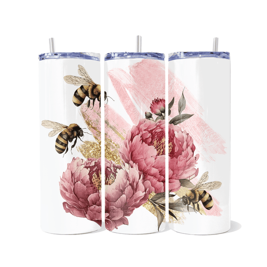 Watercolor Bees & Roses - skinny tumbler