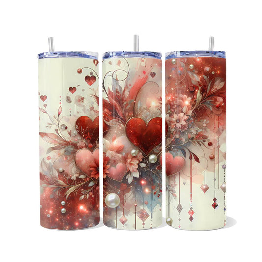 Hearts and Floral Valentine’s Design - skinny tumbler