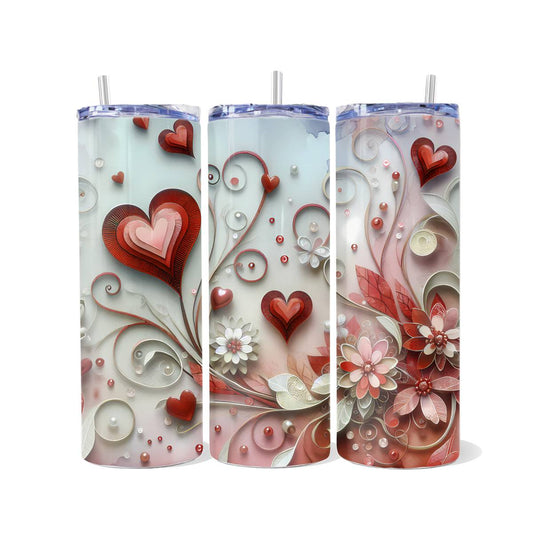 Hearts and Floral Valentine’s Design - skinny tumbler