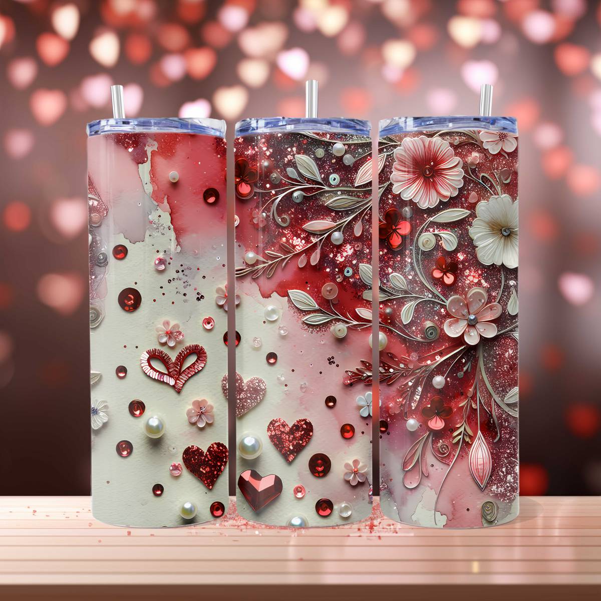 Hearts and Floral Valentine’s Design - skinny tumbler