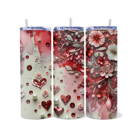 Hearts and Floral Valentine’s Design - skinny tumbler