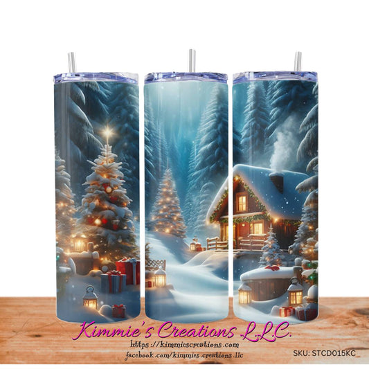 Christmas Cabin skinny tumbler