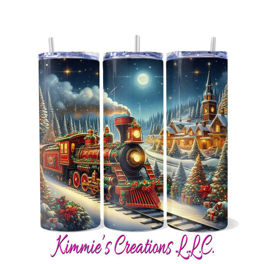 Vintage Christmas Train skinny tumbler