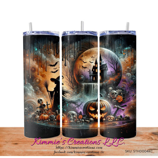 Dark Witch Halloween House - a Skinny Tumbler - skinny tumbler