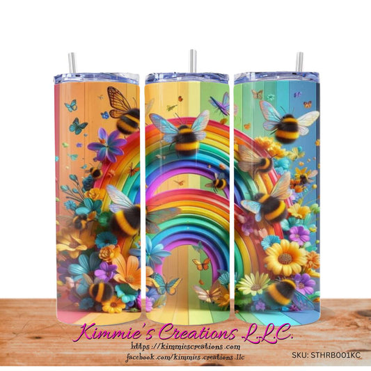 Colorful Rainbow Tumbler Buzzes with Joy! - skinny tumbler